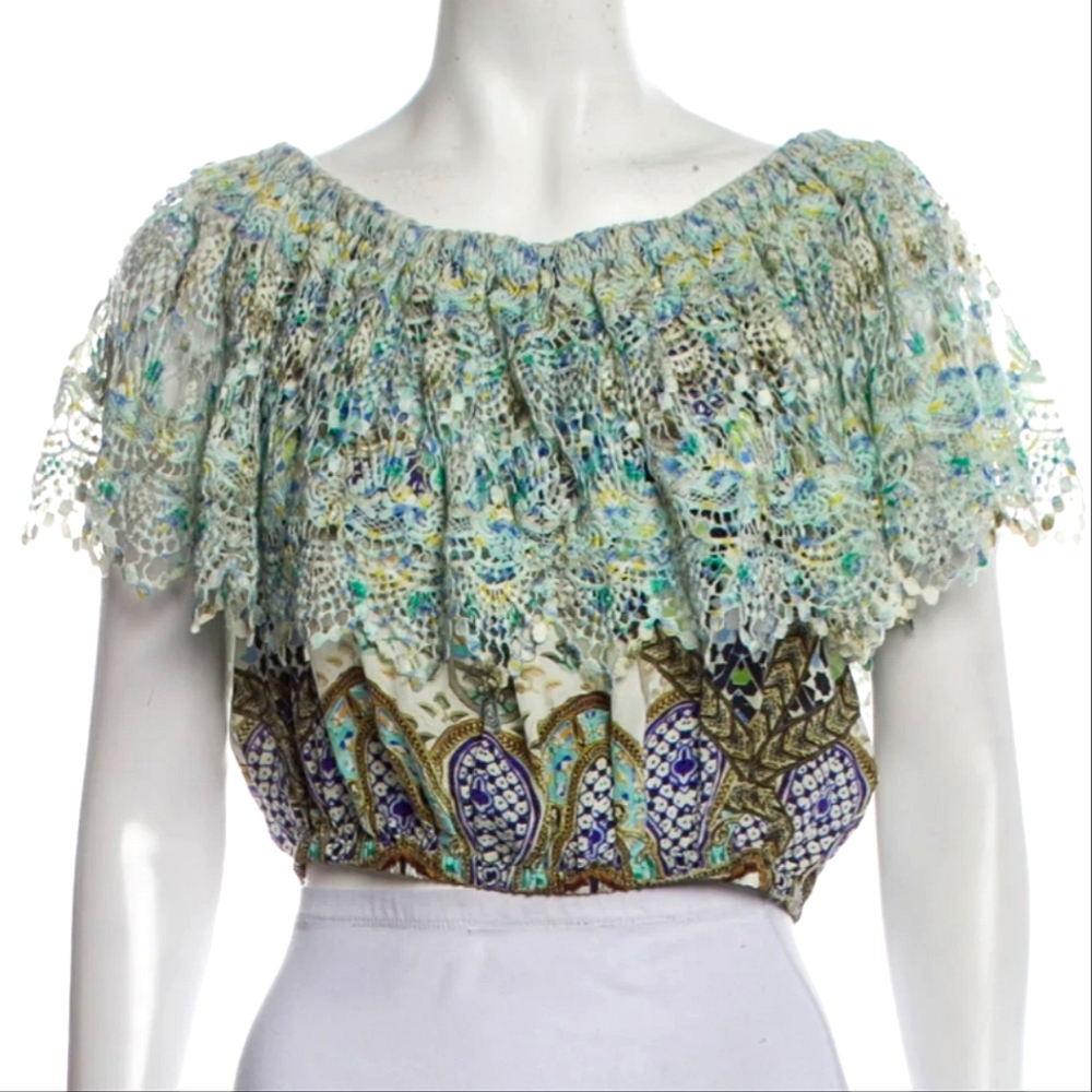 Camilla Silk Off The Shoulder Lace Ruffle Top